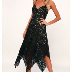 Lulus Lace Overlay Spaghetti Strap Midi Dress Black  Size Medium  NWT